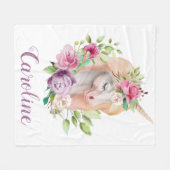 Watercolorunicorn-personalisierter Name Fleecedecke (Vorderseite (Horizontal))