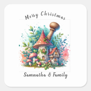 WatercolorVintage Home Frohe Weihnachten benutzerd Quadratischer Aufkleber