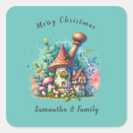 WatercolorVintage Zuhause Frohe Weihnachts-individ Quadratischer Aufkleber
