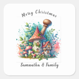 WatercolorVintage Zuhause Frohe Weihnachts-individ Quadratischer Aufkleber