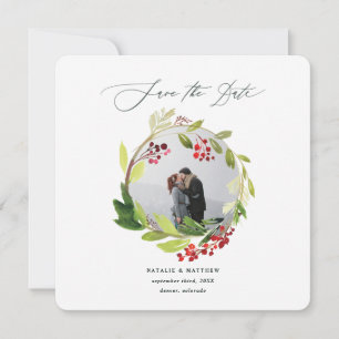 Watercolorwinter Wreath Save the Date Dankeskarte