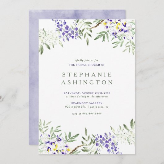 Watercolorwisteria-Brautparty-Einladung Einladung (Vorne/Hinten)