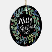 Watercolorwreath-WeihnachtsFoto-Schwarzes Keramik Ornament (Rechts)