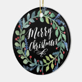 Watercolorwreath-WeihnachtsFoto-Schwarzes Keramik Ornament (Links)