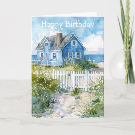 Watercolour Beach Cottage Karte (Vorderseite)