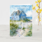 Watercolour Beach Cottage Karte (Gelbe Blume)