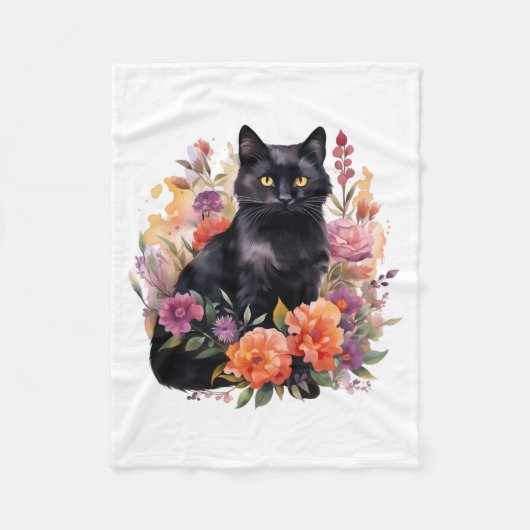 Watercolour Black Cat Fleecedecke (Vorderseite)