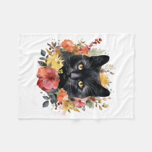 Watercolour Black Cat Fleecedecke (Vorderseite (Horizontal))