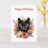 Watercolour Black Cat Karte (Gelbe Blume)