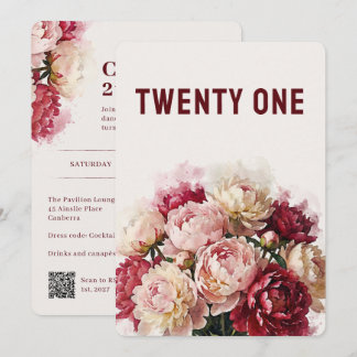 Watercolour Blooms | 21. Geburtstag Pfingstrose Einladung