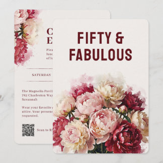 Watercolour Blooms | Päonie 50. Geburtstag Einladung