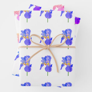 Watercolour Blue Iris Gift Wrapping Paper Sheets Geschenkpapier Set