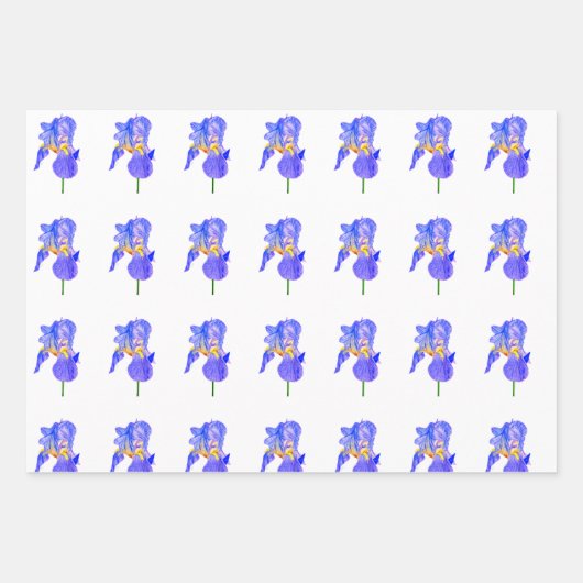 Watercolour Blue Iris Gift Wrapping Paper Sheets Geschenkpapier Set (Vorderseite)