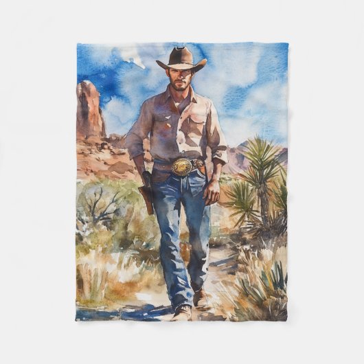 Watercolour Cowboy in Desert Fleecedecke (Vorderseite)