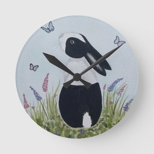 Watercolour Dutch Bunny Rabbit Runde Wanduhr (Vorderseite)