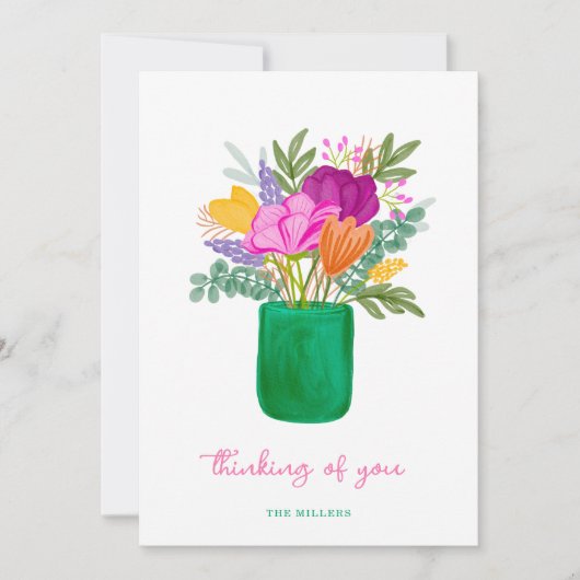 Watercolour Floral Bouquet Thinking of You Dankeskarte (Vorderseite)