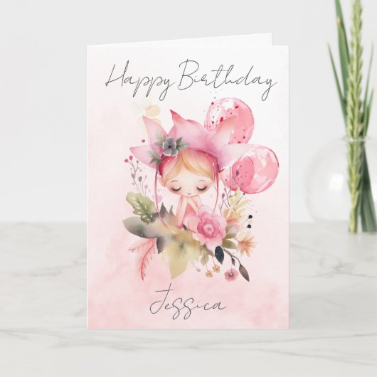 Watercolour Floral Fairy Birthday Card Karte (Vorderseite)