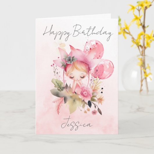Watercolour Floral Fairy Birthday Card Karte (Gelbe Blume)