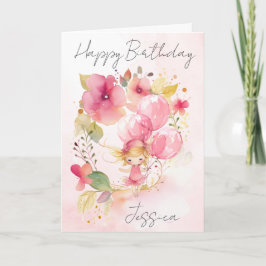 Watercolour Floral Fairy Birthday Card Karte