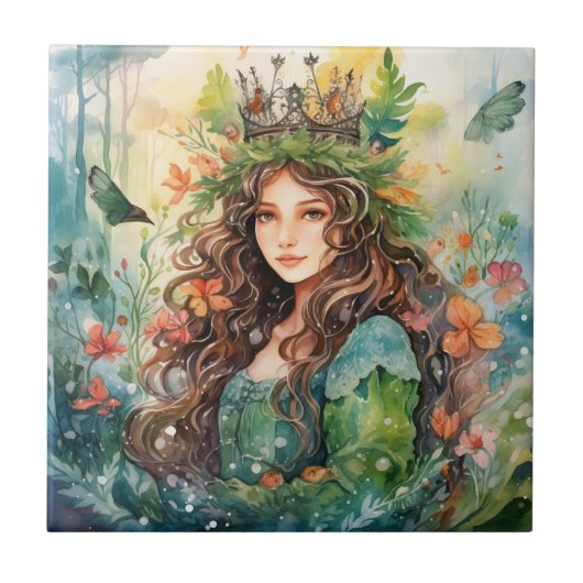 Watercolour Forest Princess Fliese (Vorderseite)