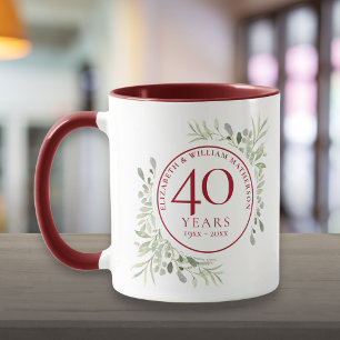 Watercolour-Grünblätter zum 40. Hochzeitstag Tasse