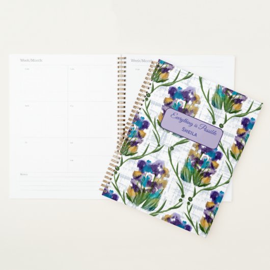 Watercolour Iris Floral Wreath Notebook Planer (Anzeige)