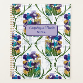 Watercolour Iris Floral Wreath Notebook Planer