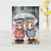 Watercolour Mice in The Rain Karte (Gelbe Blume)