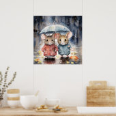 Watercolour Mice in The Rain Poster (Küche)