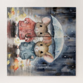 Watercolour Mice in The Rain Puzzle (Horizontal)