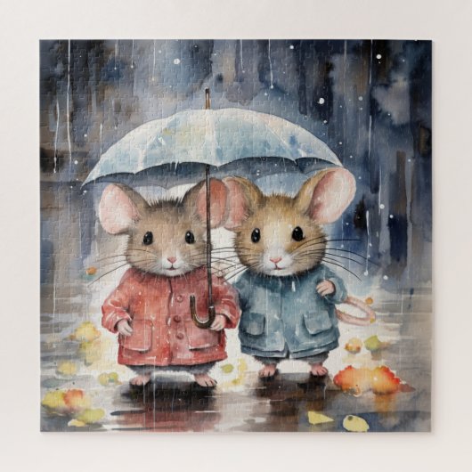 Watercolour Mice in The Rain Puzzle (Vertikal)