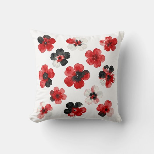 Watercolour Red Black White Floral  Kissen (Vorderseite)