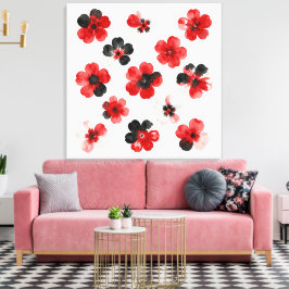 Watercolour Red Black White Floral  Leinwanddruck