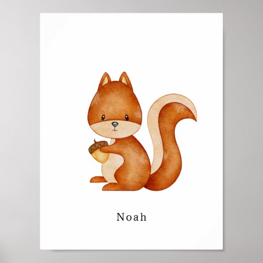 Watercolour Squirrel Forest Animal Name Poster (Vorne)