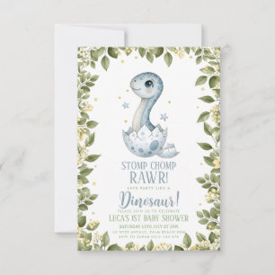 Watercolour-Wildblumen-Dinosaurier-Baby-Party Einladung