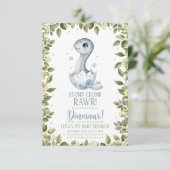 watercolour wildflower Dinosaur Baby Shower Einladung (Stehend Vorderseite)