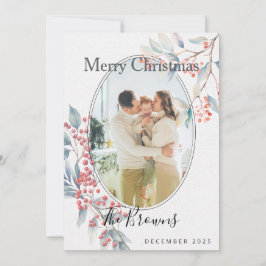 Watercolour Winter Berries Photo Christmas Card Einladung