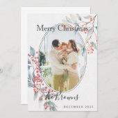 Watercolour Winter Berries Photo Christmas Card Einladung (Vorne/Hinten)