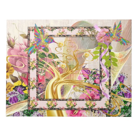 Watercolur Floral Rainbow Birds Gold Tree Abstrakt Notizblock (Vorderseite)
