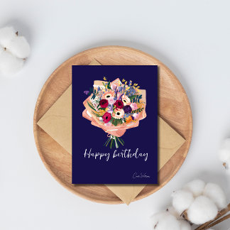 WatercoSchöne Lila Geburtstagskarte mit Blume Einladung