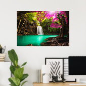 Waterfall in Autumn Forest Poster (Heimbüro)