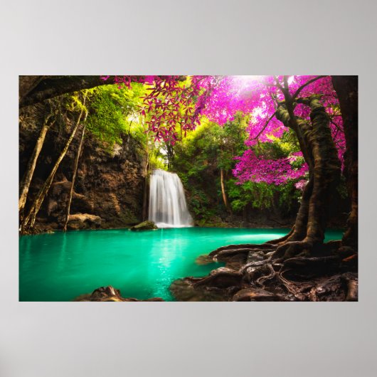 Waterfall in Autumn Forest Poster (Vorne)