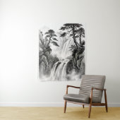 Waterfall Tapestry | Black & White Mountain Art Wandteppich (Beispiel)
