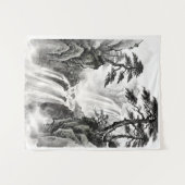 Waterfall Tapestry | Black & White Mountain Art Wandteppich (Vorderseite (Horizontal))