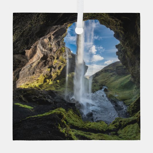 Waterfalls | Icelandic Waterfall Ornament Aus Glas (Rückseite)