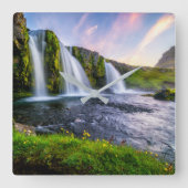 Waterfalls | Kirkjufellsfoss, Iceland Quadratische Wanduhr (Vorderseite)