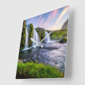 Waterfalls | Kirkjufellsfoss, Iceland Quadratische Wanduhr (Winkel)