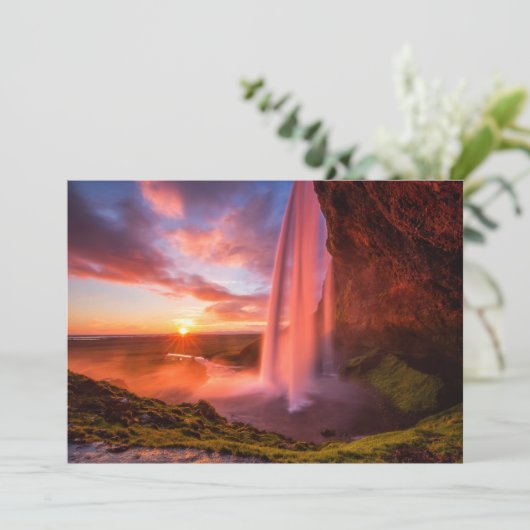 Waterfalls | Seljalandsfoss Waterfall Dankeskarte (Stehend Vorderseite)