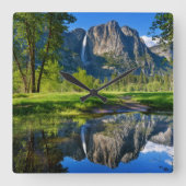 Waterfalls | Yosemite Falls, California Quadratische Wanduhr (Vorderseite)