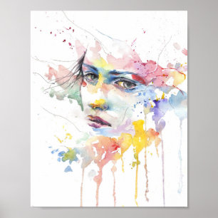 Waterfarbene Woman's Face Decoupage Print Poster